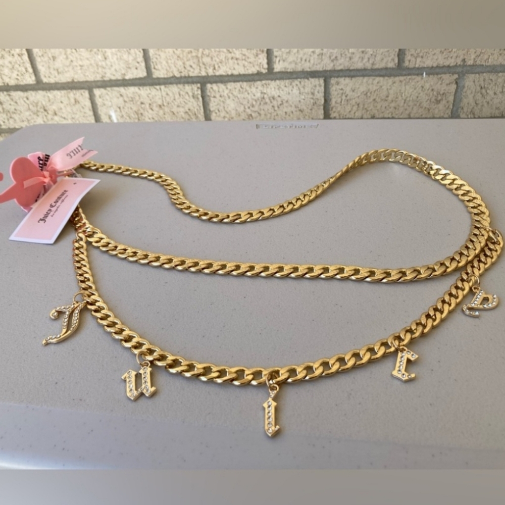 Juicy Couture Gold Tone Chain Belt  with Juicy Letter Charms